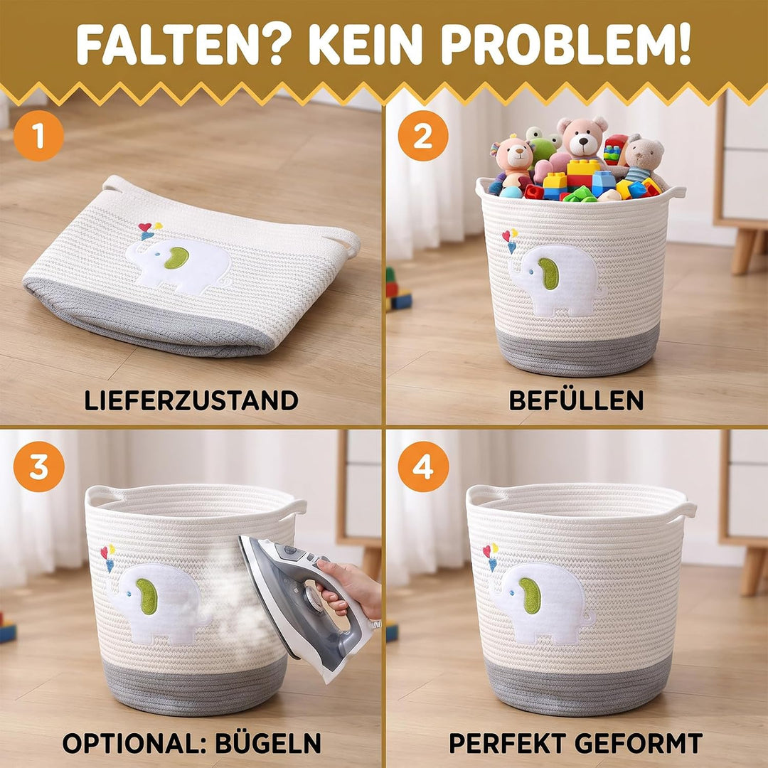 Aufbewahrungskorb Kinderzimmer Wickeltisch Organizer für Babys Kinder Spielzeug Korb, Elefanten-Deko