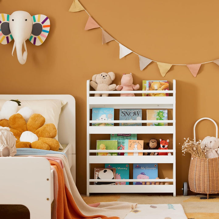 SoBuy KMB08-K-W Kinderregal Bücherregal für Kinder Wandregal Hängeregal Aufbewahrungsregal mit 4 Abl