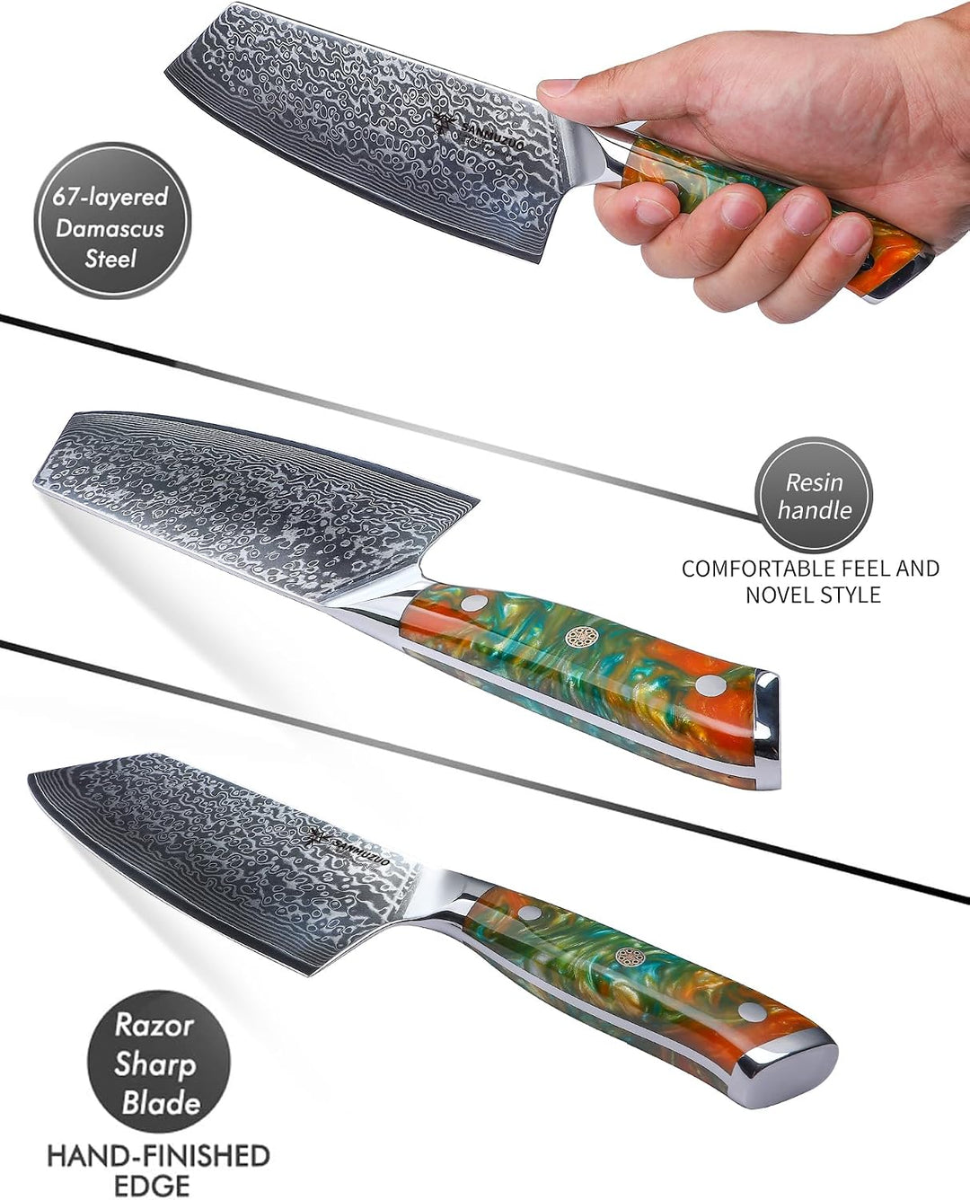 Nakiri Messer 19 cm Profi Küchenmesser Damastmesser, Xuan Serie, VG10 Damaskus Stahl Küchenmesser mi
