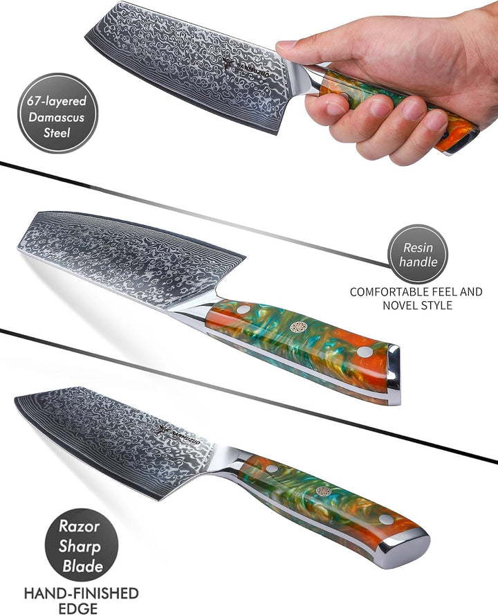 Nakiri Messer 19 cm Profi Küchenmesser Damastmesser, Xuan Serie, VG10 Damaskus Stahl Küchenmesser mi