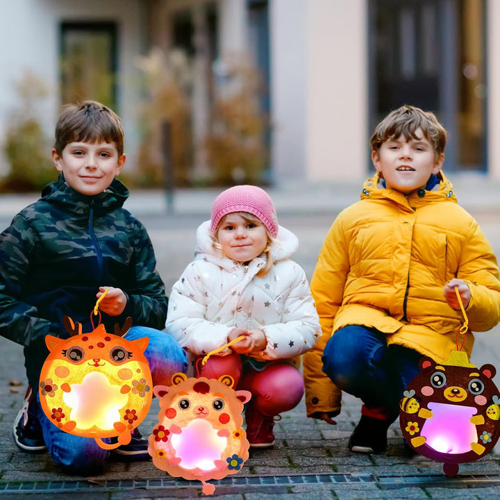 Ulikey 4 Stück Laternen Bastelset für Kinder, Laterne St Martin mit Laternenstab & Led Licht, Lampio