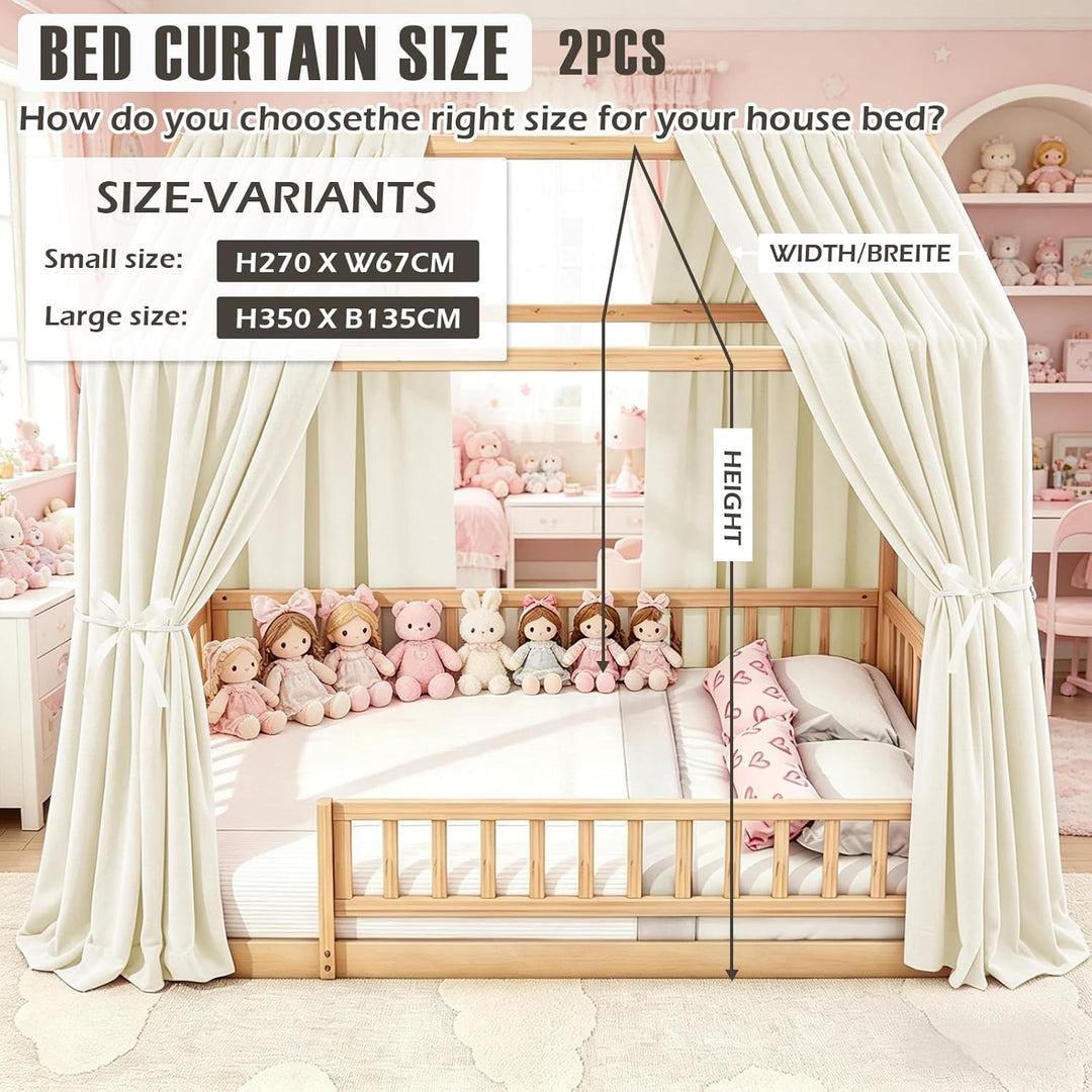 Beige Hausbett Himmel, 2 Stück Betthimmel Hausbett 270 x 67 cm, Himmelbett Vorhänge für Mädchen & Ju