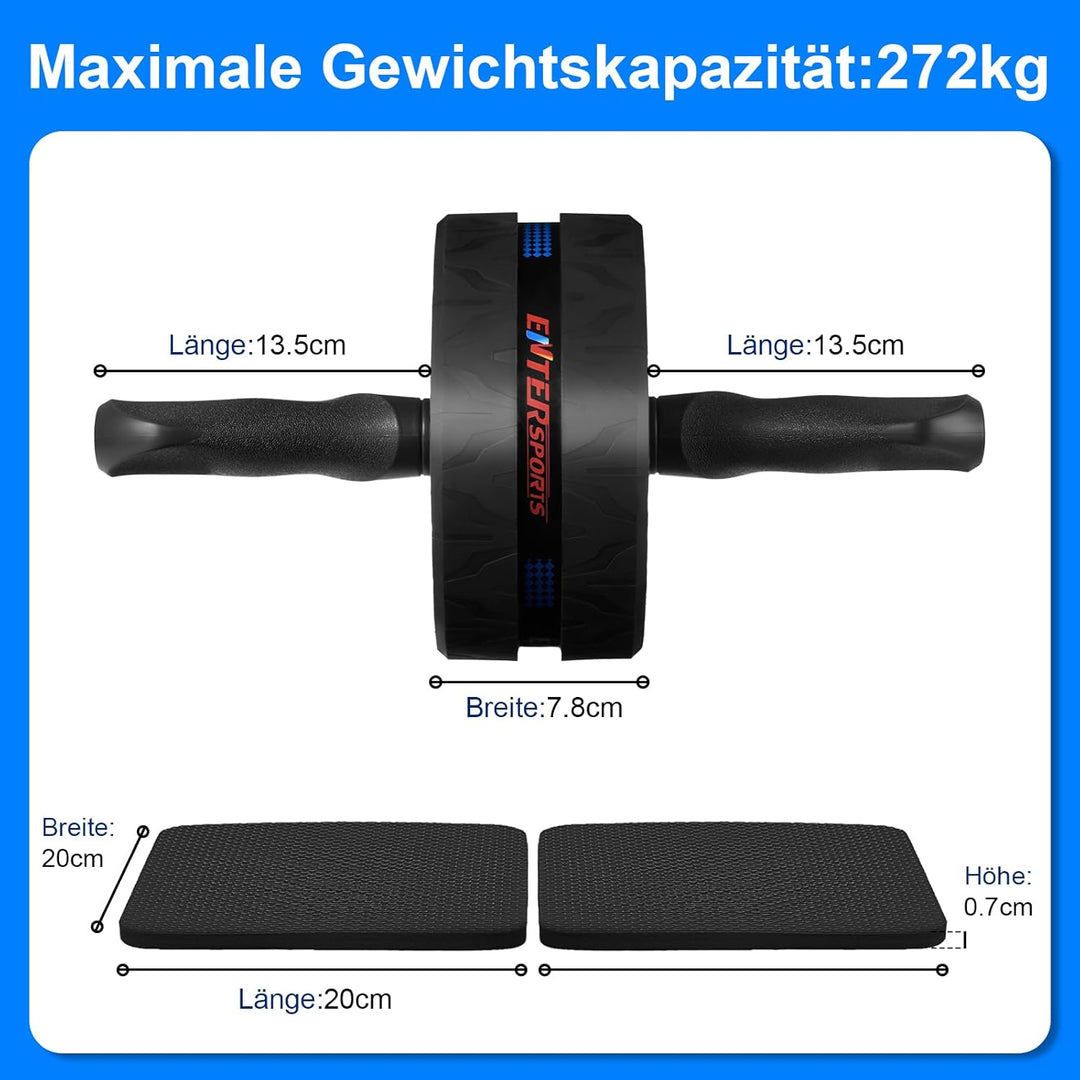 EnterSports Bauchroller, Bauchmuskeltrainer, Bauchmuskelroller mit Zwei Kniematte, Bauchrad Für Bauc