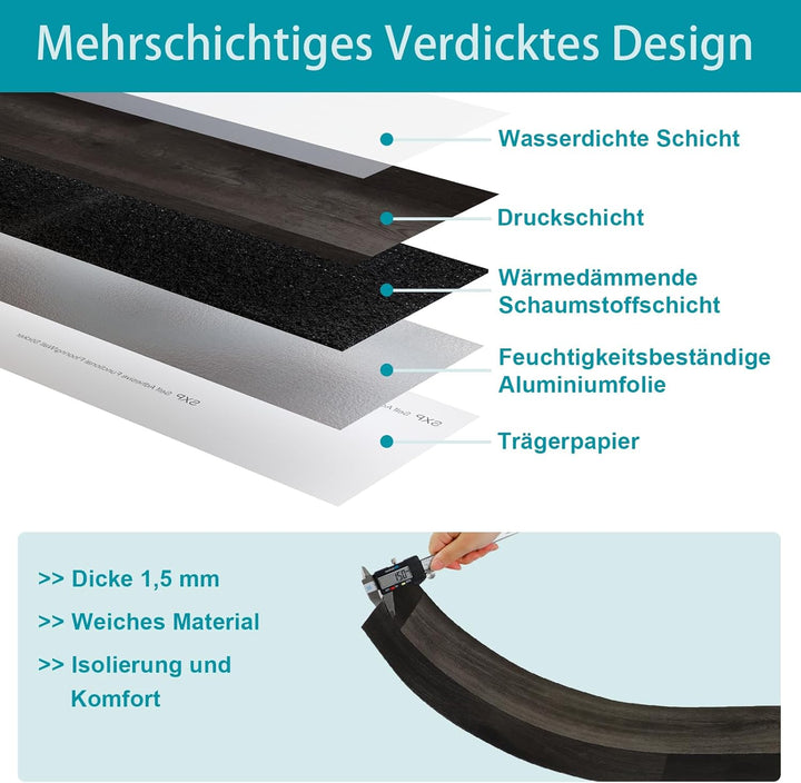 Oxdigi PVC Bodenbelag Selbstklebende 5m², Verdickt Holzoptik Vinylboden Bodenfliesen für Eingangstür