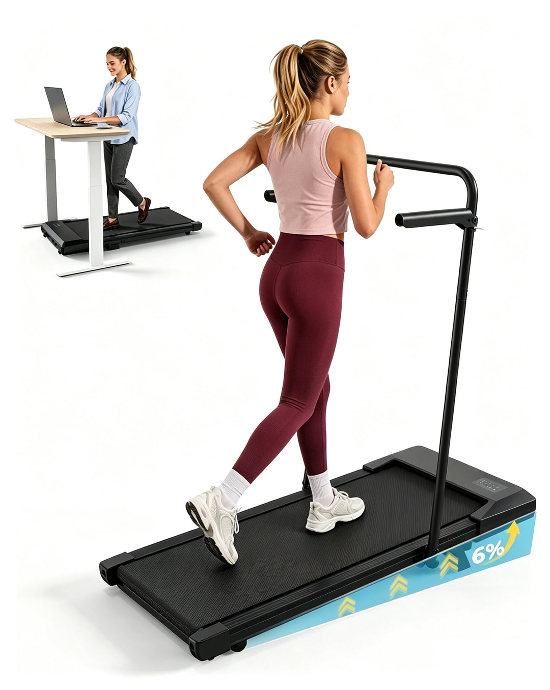 MJWW Raceable Walking Pad mit 6%-9% Steigung, 2.5/3.0 HP Klappbares Laufband für Zuhause &amp; Büro mit