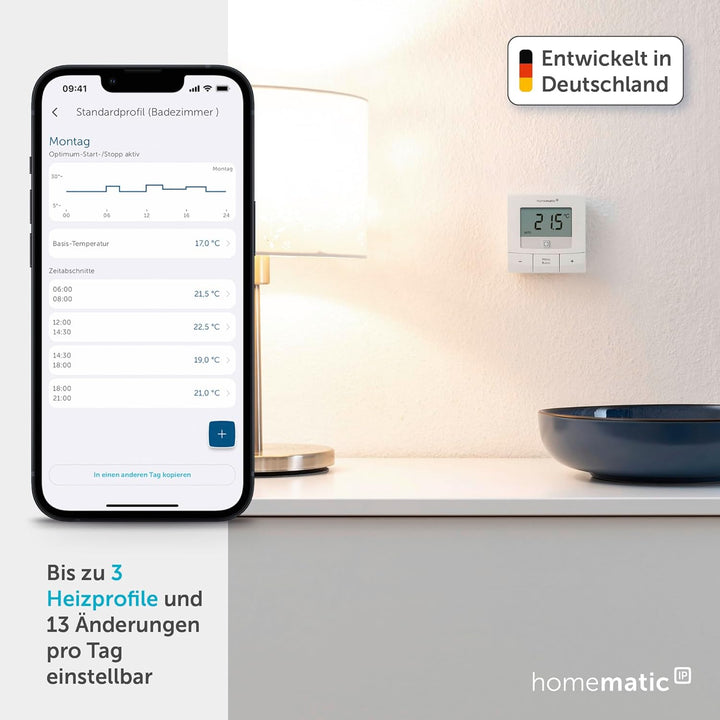 Homematic IP Smart Home Wandthermostat – Basic, digitales Thermostat für Heizkörper per App, Alexa,