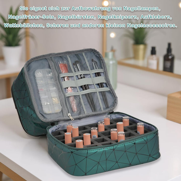 Nagellack Aufbewahrung Organizer Tasche, Nail Polish Organizer mit Fächern, Doppelschicht Nagellack