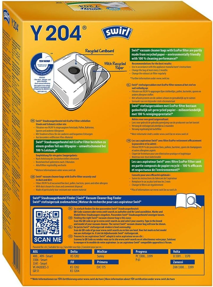 Swirl Staubsaugerbeutel Y204 / Y 204 MicroPor Plus AirSpace für AEG Smart Gr. 51