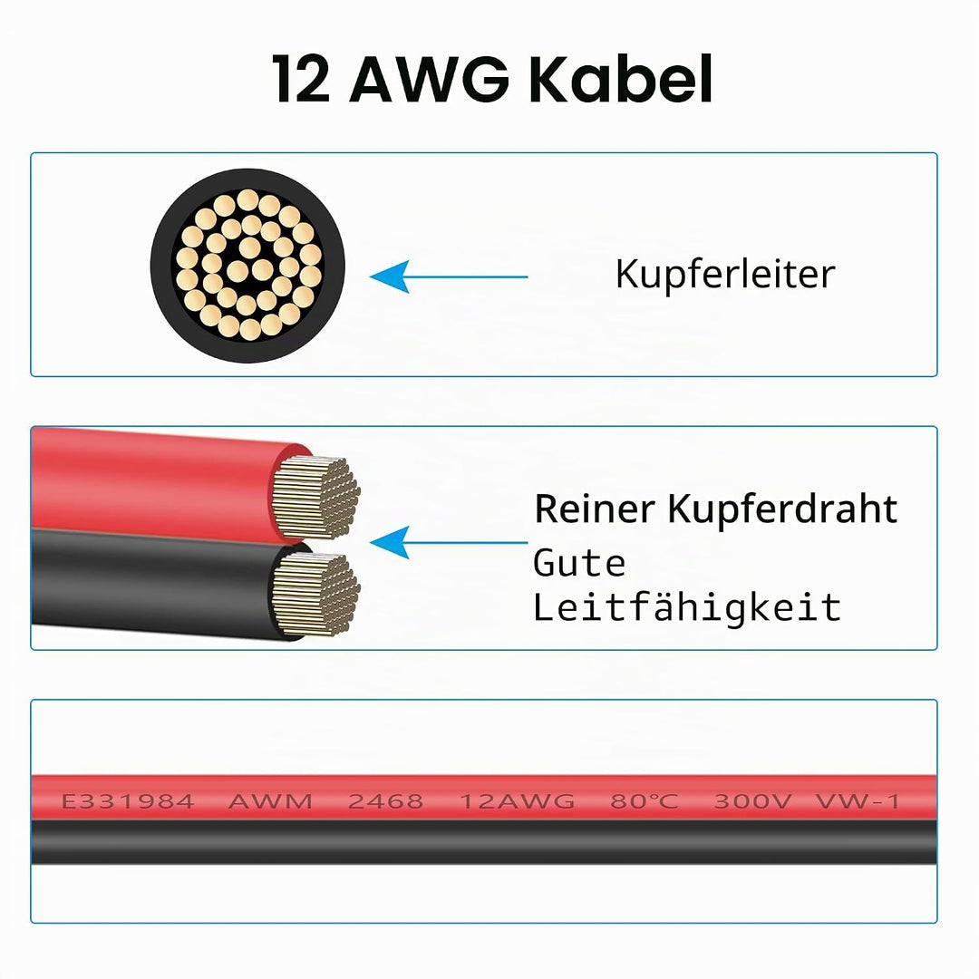 RIIEYOCA 12AWG Solar Stecker auf XT60i Adapter Stecker Verlängerungskabel, Solar Ladekabel für Solar