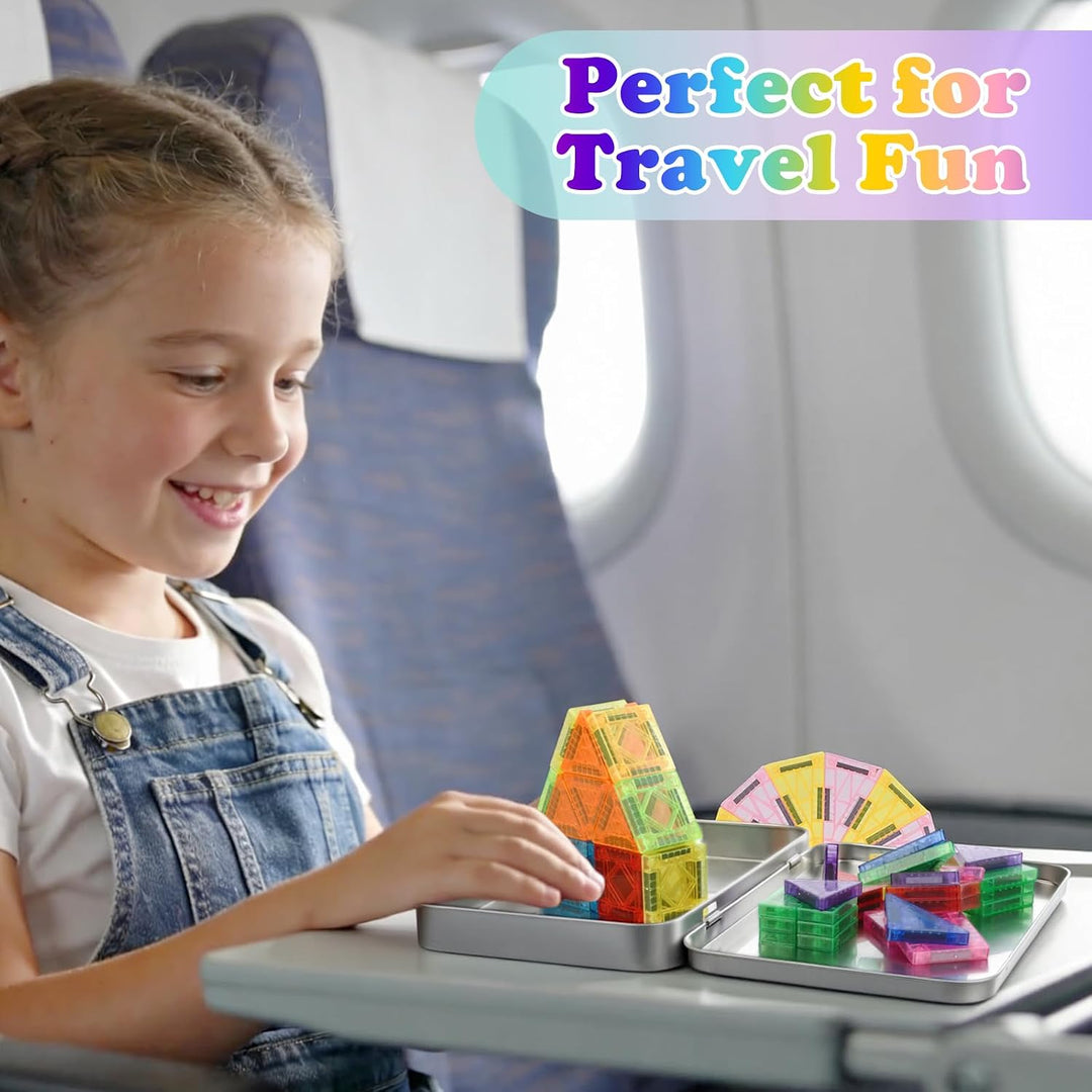 Euakee Magnetische Fliesen, Magnetische Bausteine Reisespielzeug mit Metallbox, MINI Magnet Fliesen