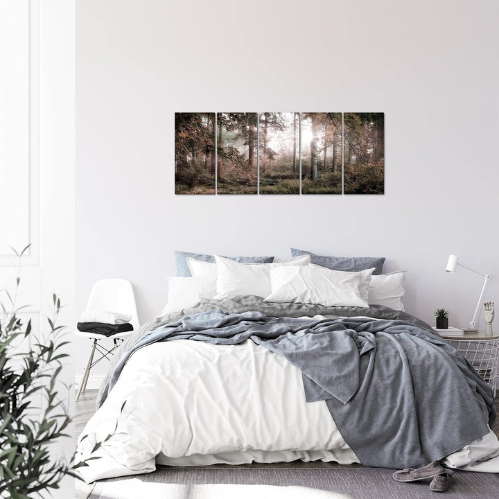 Runa Art Bild Wald Landschaft Wandbilder auf Vlies Leinwand 5 Teilig Wanddekoration Schlafzimmer Woh