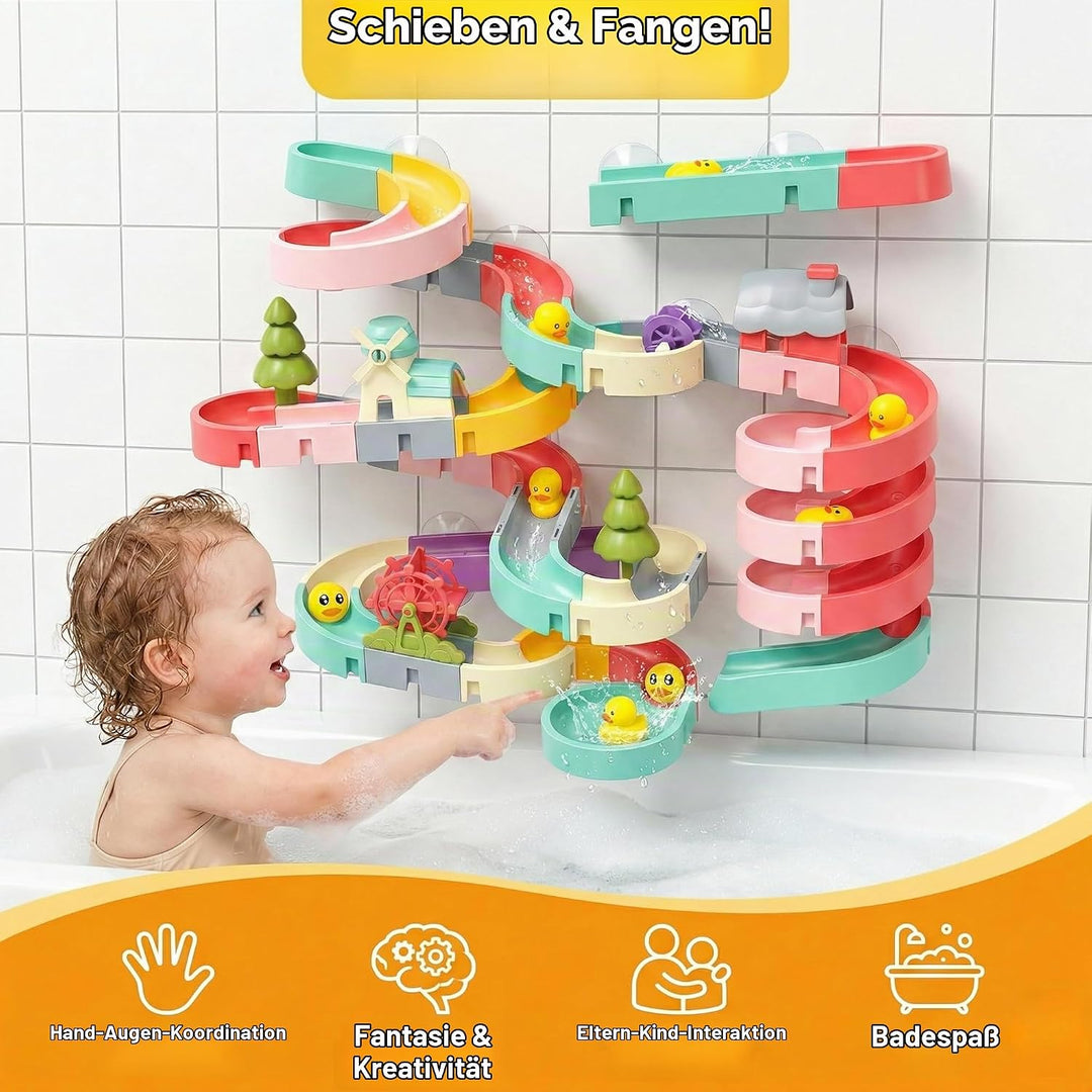 72-TLG. Wasserrutschen-Set Badewannenspielzeug, DIY BAU- &amp; Wasserspiel mit Saugnäpfen, Drehendem Win