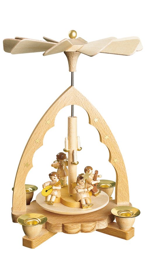 Richard Glässer Weihnachtspyramide 1-stöckig - Engelskonzert - 19 cm - Original Erzgebirge - Weiss