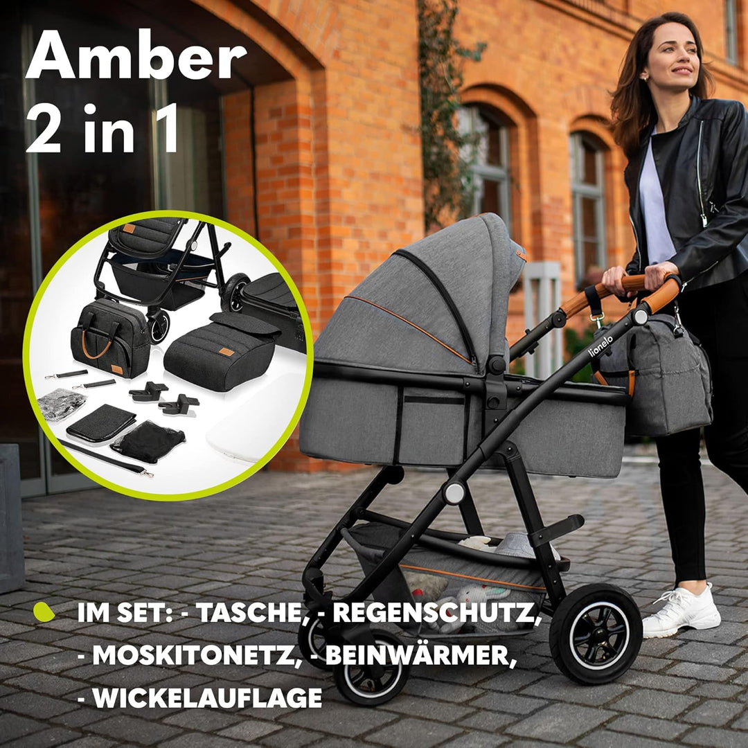 LIONELO Amber Kinderwagen 2 in 1 Kombikinderwagen, Kinderwagen Set mit sportlichen Sitz und fester B