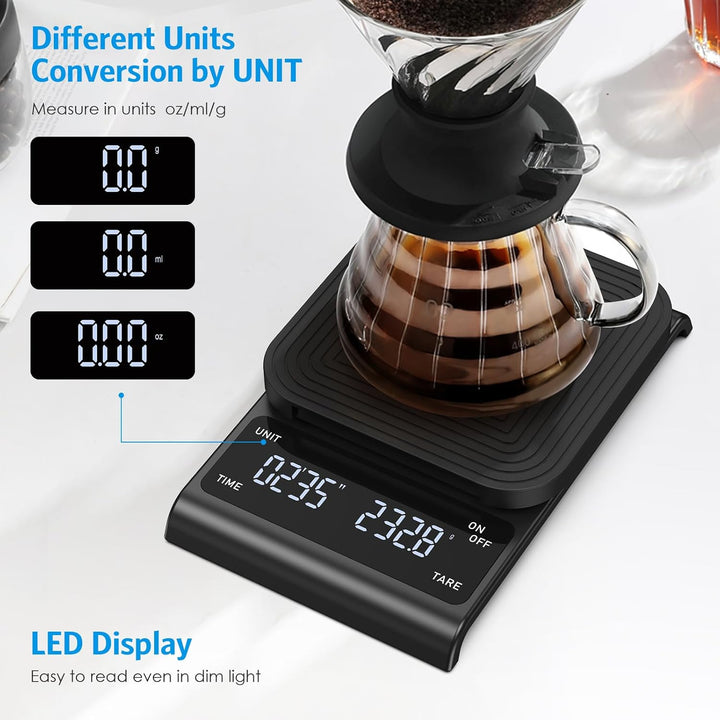 Brifit Kaffeewaage mit Timer, Espresso Waage 3kg/0.1g, Hochpräzise Feinwaage, USB Wiederaufladbare K