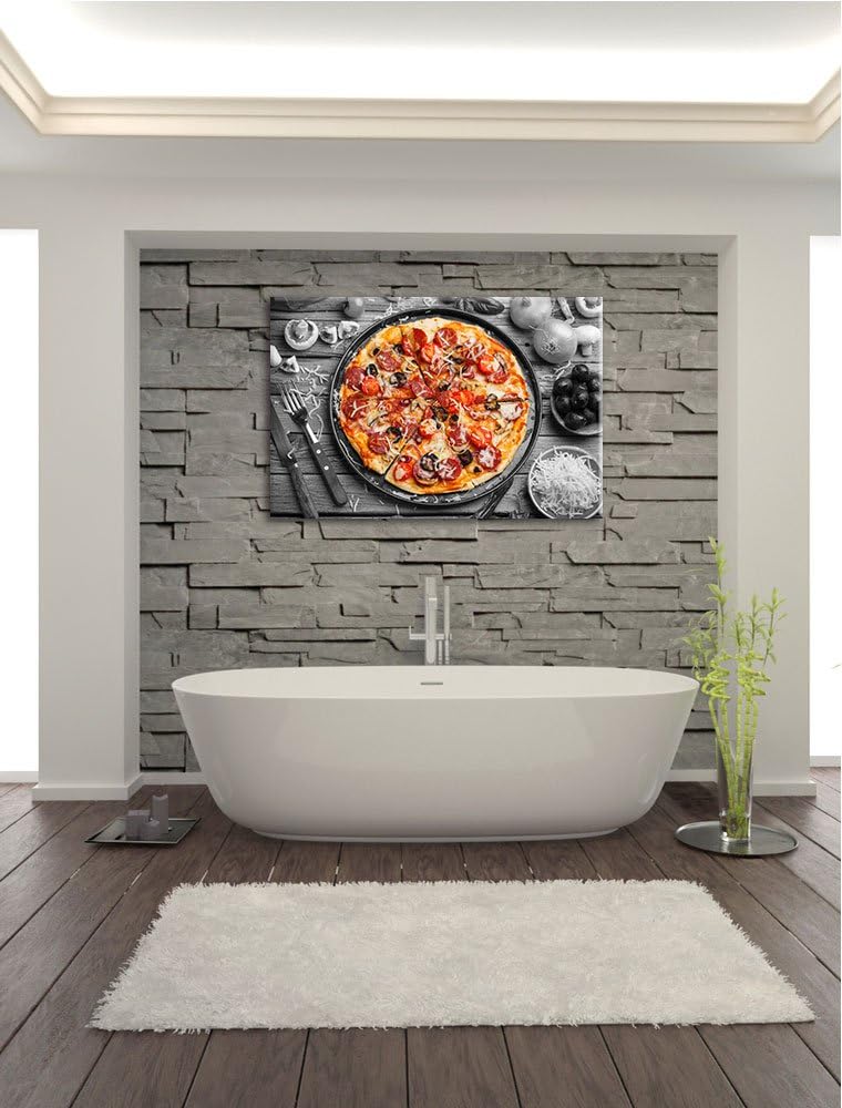 köstliche Pizza auf Pizzablech schwarz/weiss Format: 100x70 auf Leinwand, XXL riesige Bilder fertig
