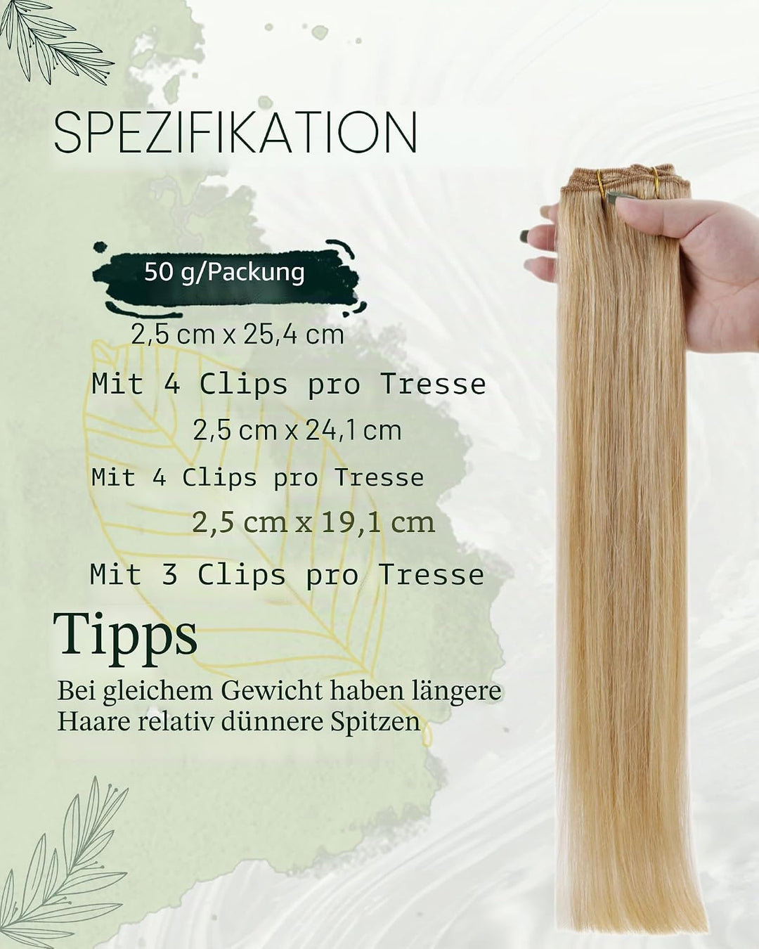 RUNATURE Remy Clip Extensions Echthaar Highlighted Blond 35cm Clip Echthaar Haarverlängerung Unsicht