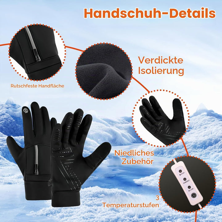 Carreuty USB beheizte Handschuhe für Männer Frauen, Wasserdicht Winddicht rutschfest Ski Erhitzt Han