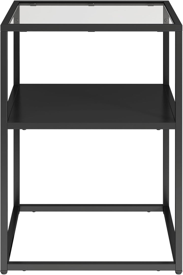 [en.casa] Beistelltisch Solund Couchtisch mit Ablage Schwarz matt Wohnzimmertisch mit Glasplatte Nac