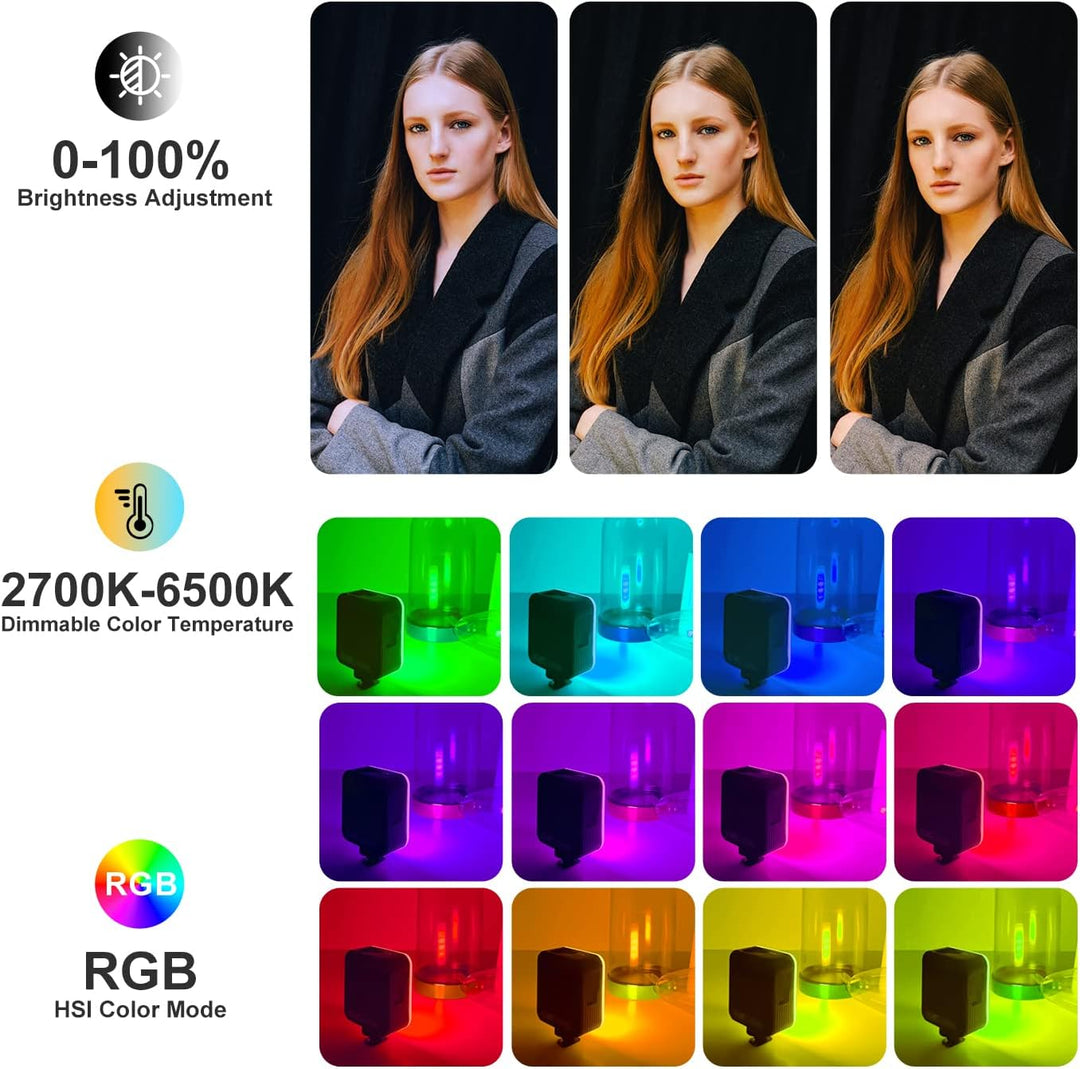 ORDRO SL-50 RGB LED Videoleuchte, Mini LED Kameraleuchte mit 108 LEDs, 3 Kaltschuhhalterungen, Wiede