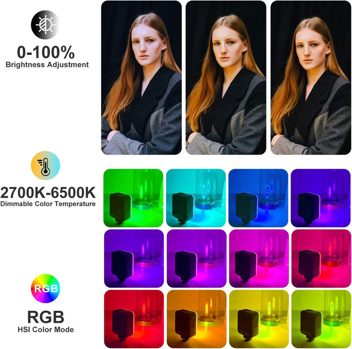 ORDRO SL-50 RGB LED Videoleuchte, Mini LED Kameraleuchte mit 108 LEDs, 3 Kaltschuhhalterungen, Wiede