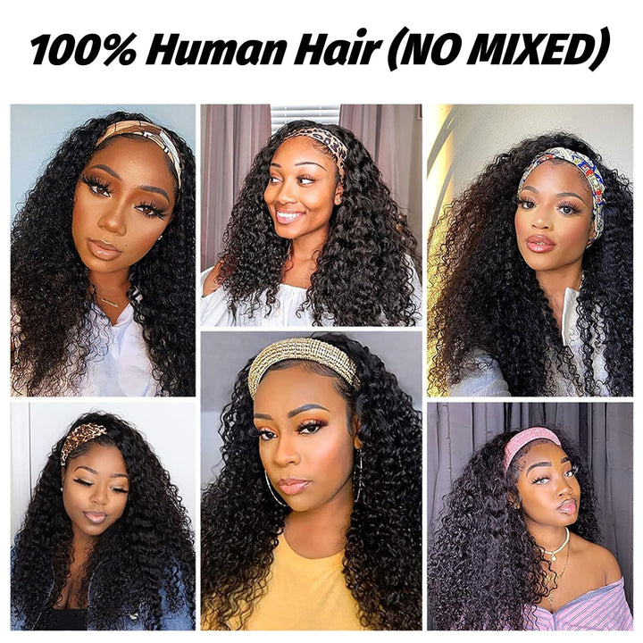 Headband Wig Human Hair Glueless Wig Human Hair Deep Wave Curly Brazilian Natural Women Hair 150% De