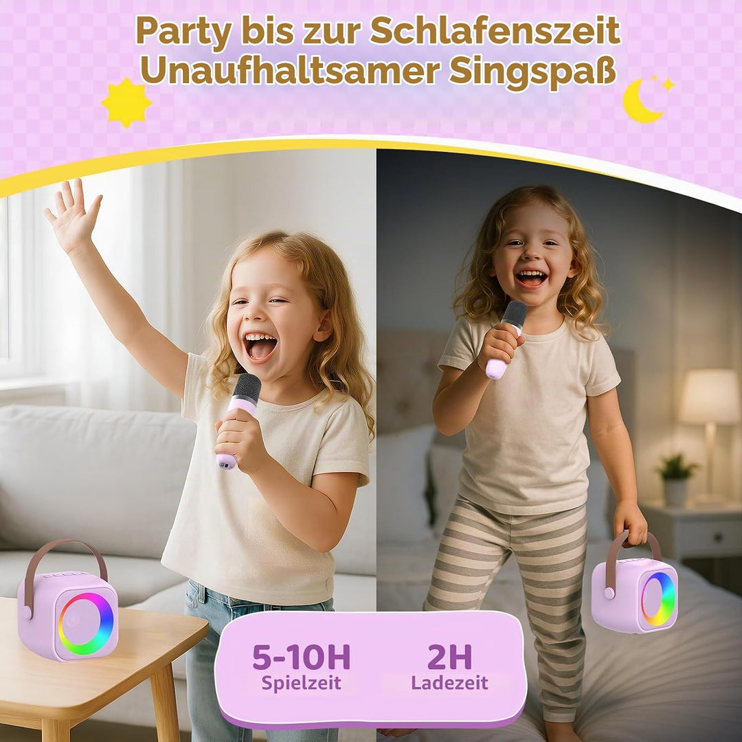 Karaoke Maschine mit 2 Karaoke Mikrofon, Tragbaren Bluetooth Lautsprecher für Erwachsene/Kinder, Ges