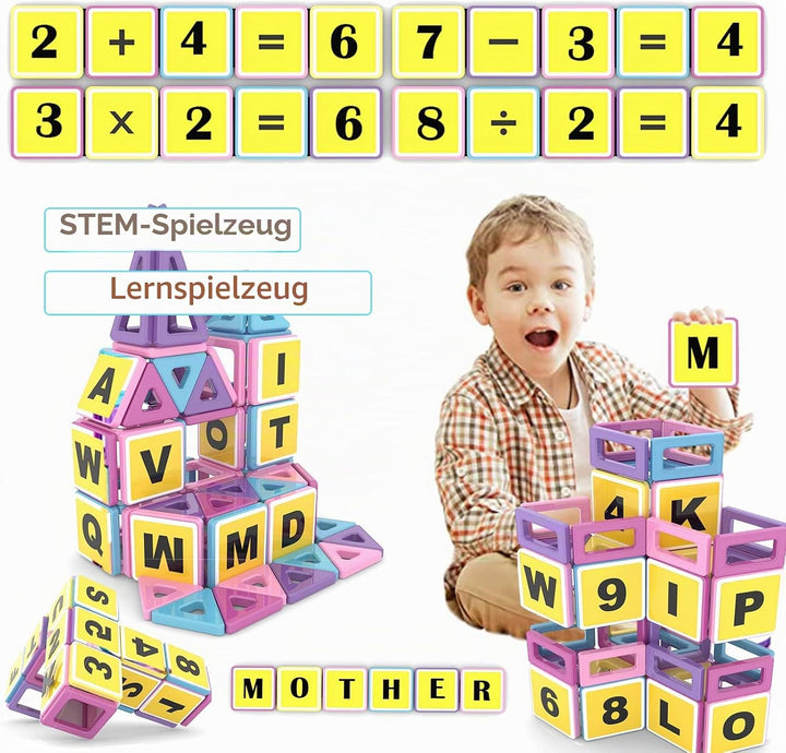 Magnetische Fliesen, 199 Stück, Mini-Magnetbausteine für Mädchen und Jungen, 3D-STEM-pädagogisches L