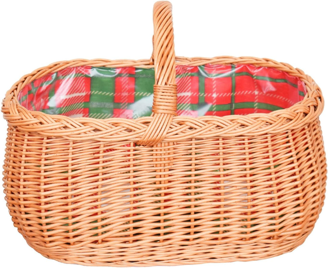 Einkaufskorb mit Stoffbezug Weidenkorb Autokorb Weide Korbwaren Korb Schottenkaro/Kariert (L) 51 x (