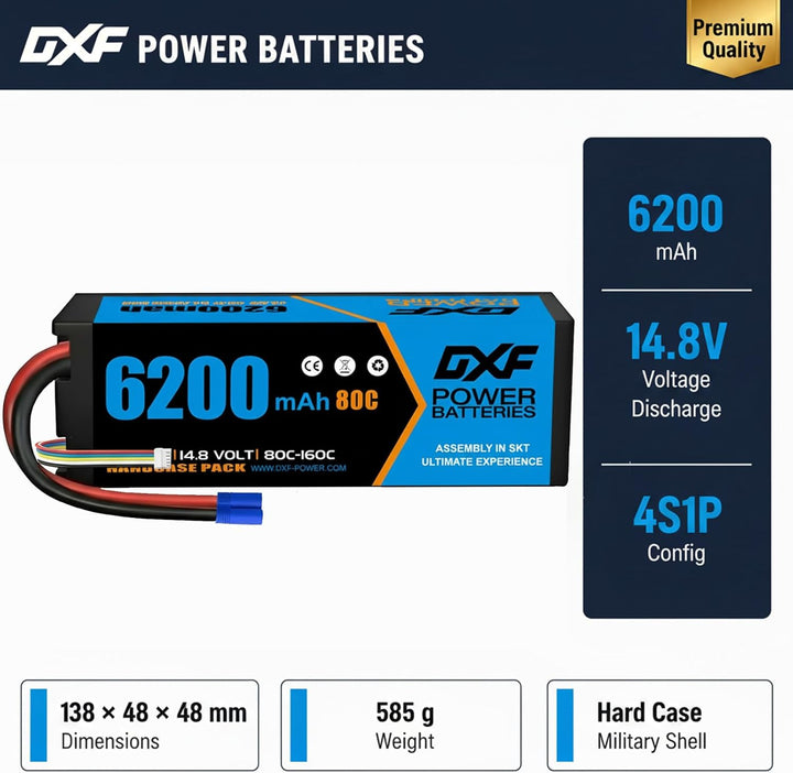DXF 4S LiPo EC5 Akku 14,8V 80C 6200mAh Hardcase Batterie mit EC5 Steck für RC Auto, RC Flugzeug, RC
