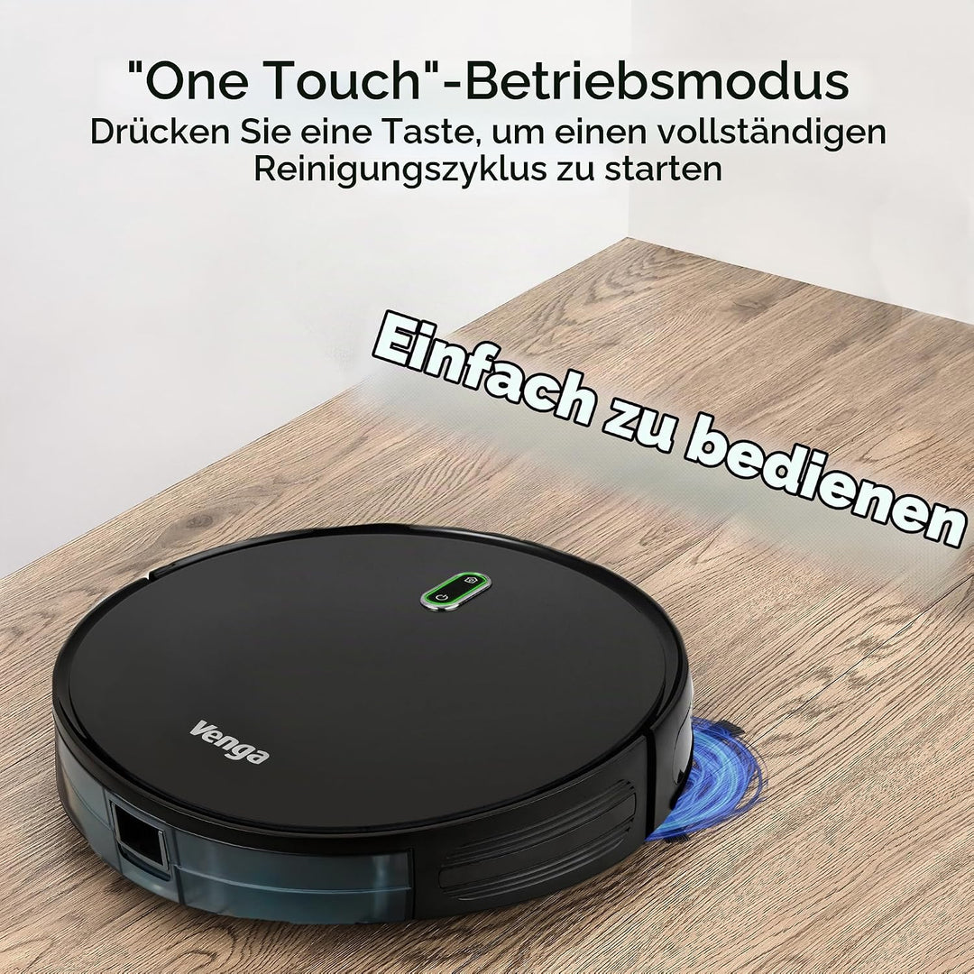 Venga! Saugroboter mit Wischfunktion, Einfach zu Bedienen, 6 Reinigungsmodi, Leise, Schwarz, VG RVC