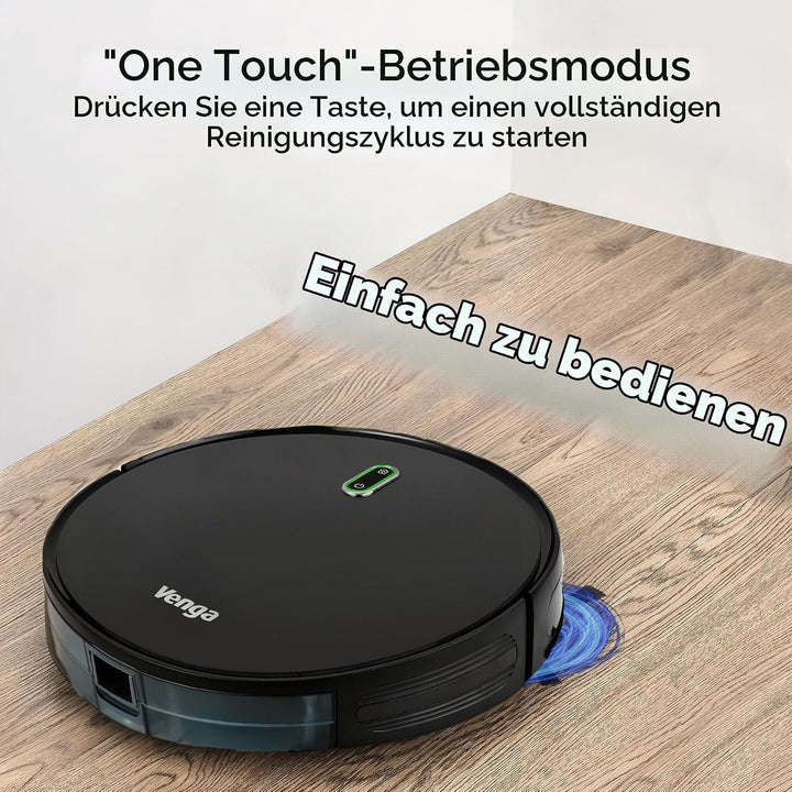 Venga! Saugroboter mit Wischfunktion, Einfach zu Bedienen, 6 Reinigungsmodi, Leise, Schwarz, VG RVC