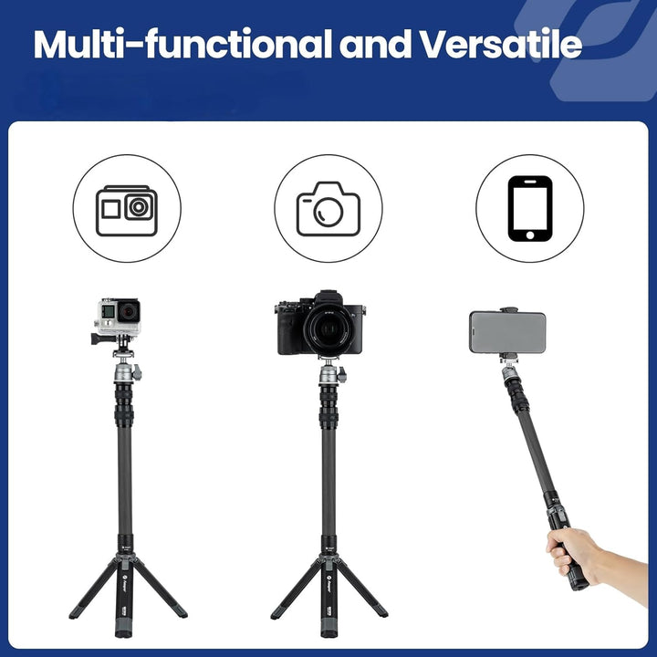 Fotopro Mini Kamera Stativ mit Verlängerungsrohr aus Karbonfaser 90cm 360 Grad Kugelkopf Ausziehbare