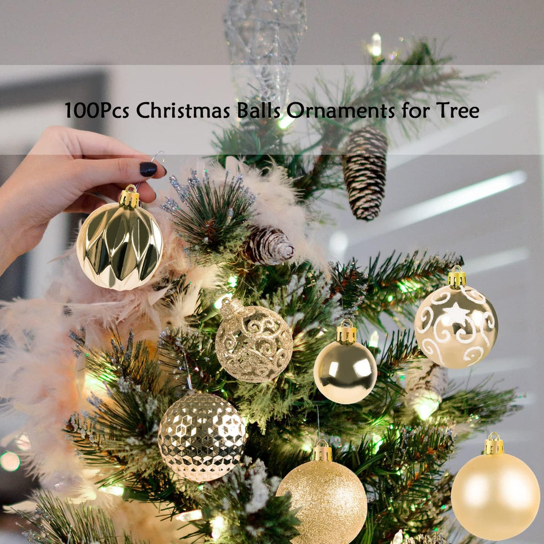 Ywlake Weihnachtskugel Ornamente Set für Weihnachtsbaum, 100-pcs Weihnachtsbaum Dekorationen Set Bru