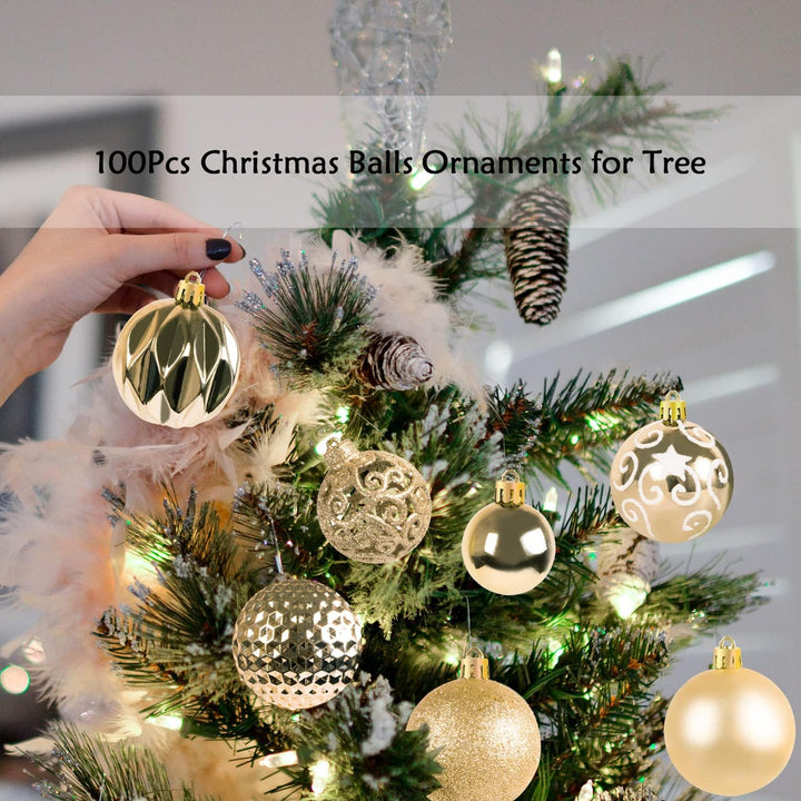 Ywlake Weihnachtskugel Ornamente Set für Weihnachtsbaum, 100-pcs Weihnachtsbaum Dekorationen Set Bru