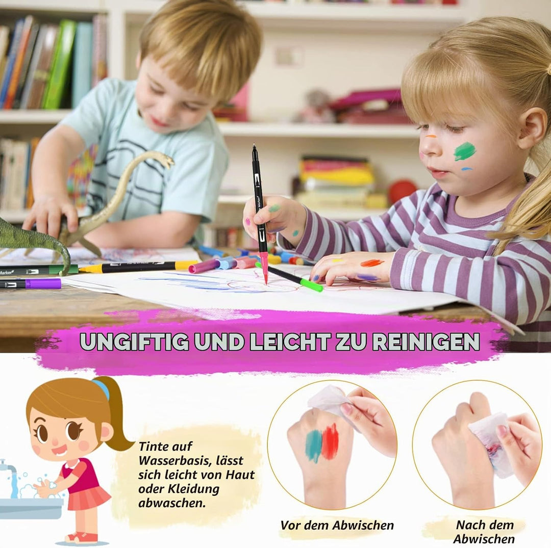 FORETOY Dual Brush Pen Set, 100 Farben Filzstifte Dicke und Dünne Pinselstifte Für Kinder Erwachsene