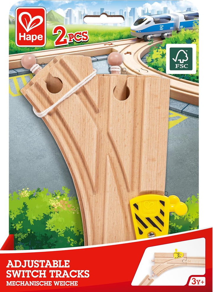Hape Mechanische Y-Eisenbahnschienen 2 Stück Holz - Robustes Erweiterungsset für Holzeisenbahnen, kr