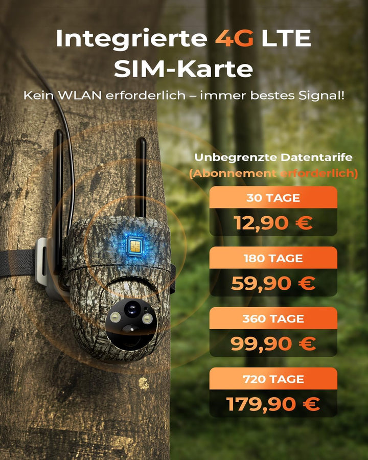 4G LTE Wildkamera mit SIM Karte, Solar Wildkamera mit Handyübertragung APP mit PIR Präziser Personen
