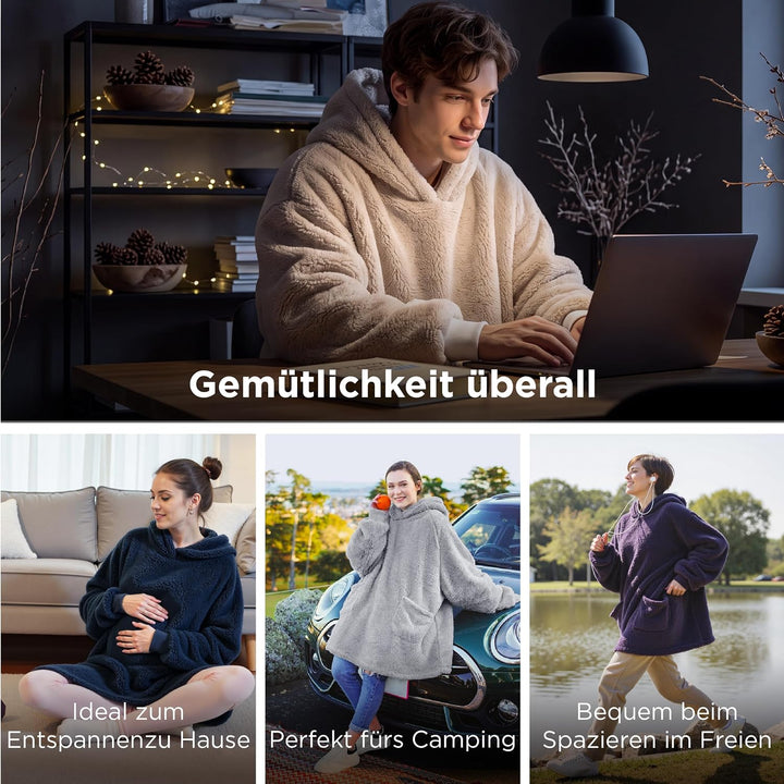 BEDSURE Hoodie Decke mit Ärmeln - Kuschelpullover als Geschenke für Männer - Übergrosser Tragbare De