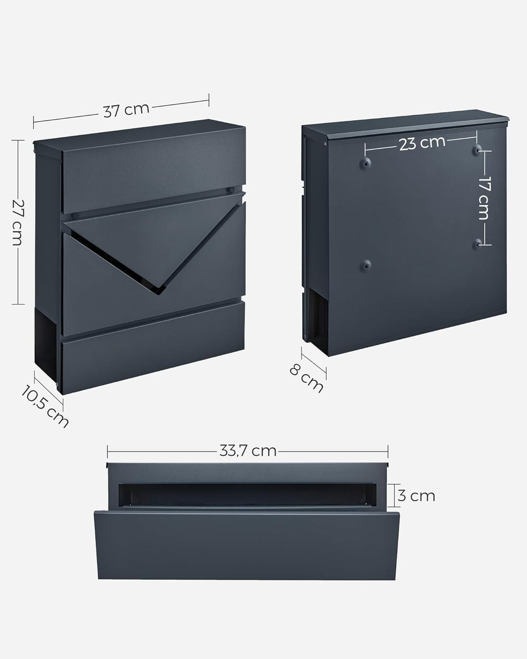 SONGMICS Briefkasten, V-förmiges Sichtfenster, Wandbriefkasten, mit Schloss und Deckel, Zeitungsfach