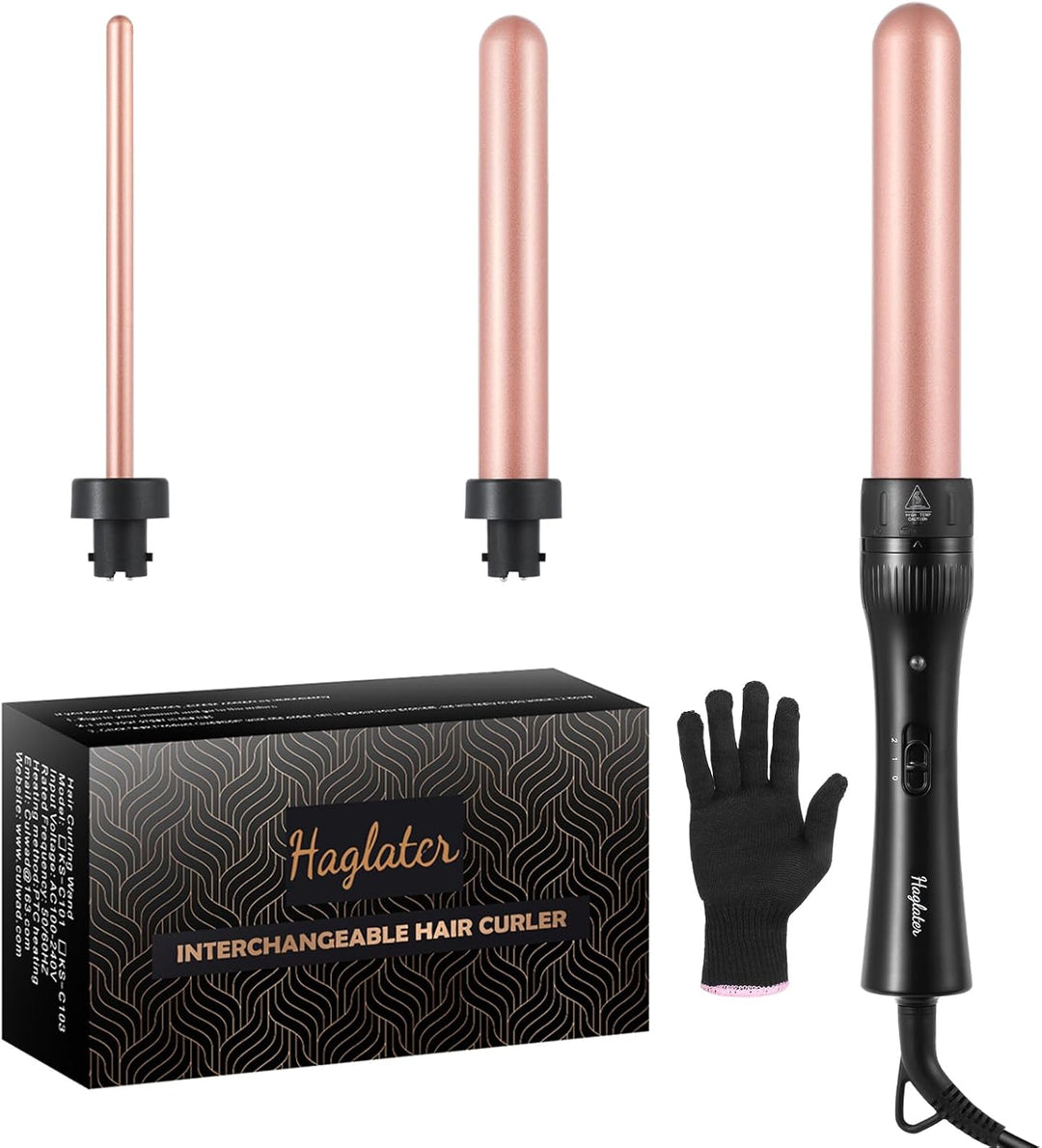 Lockenstab, 3 in 1 Lockenstäb set mit Verschiedenen Aufsätzen für Grosse und Kleine Locken Keramik T