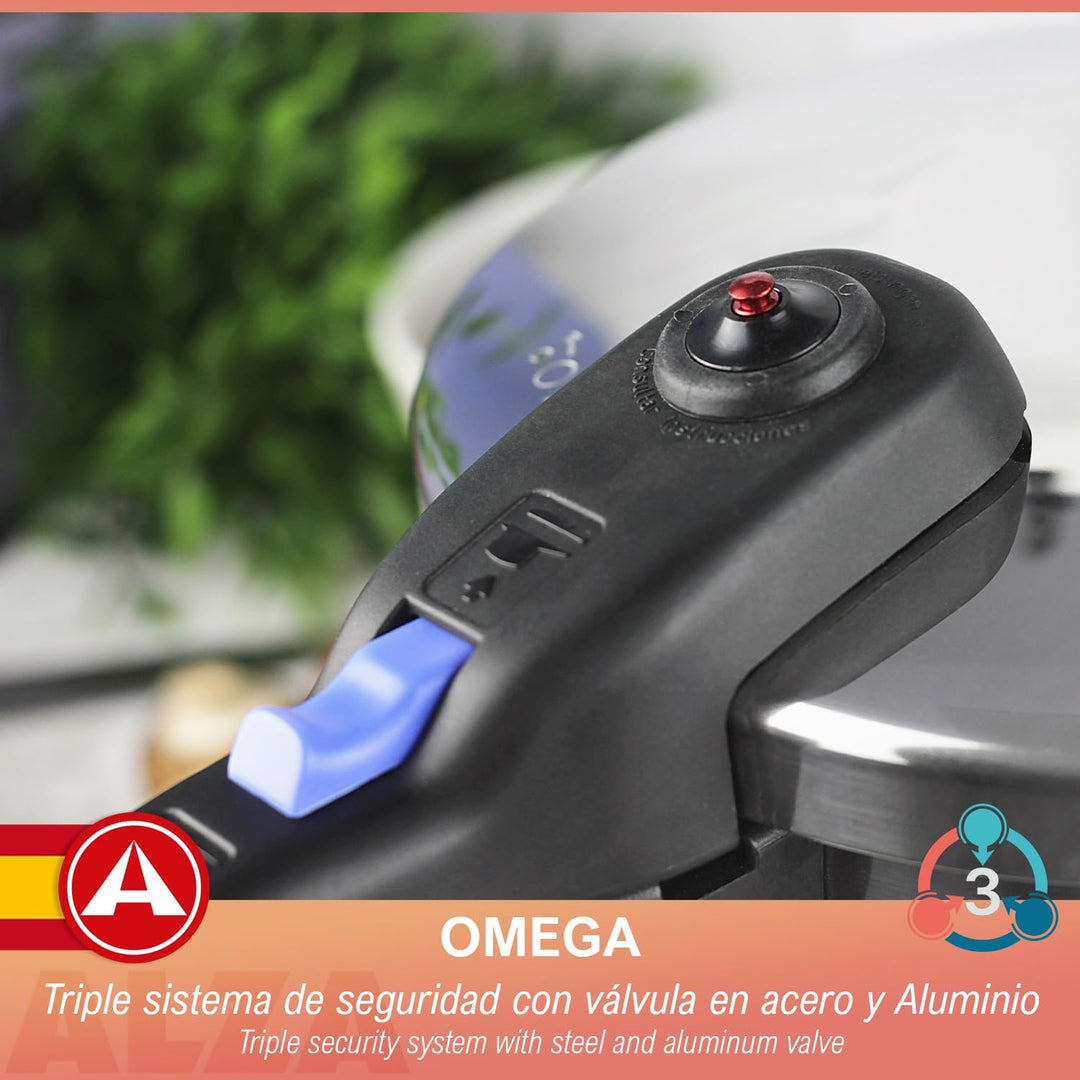 Alza Omega - Schnellkochtopf 6 Liter + Siebeinsatz, Edelstahl 18/10, Für Alle Herdarten Geeignet, In