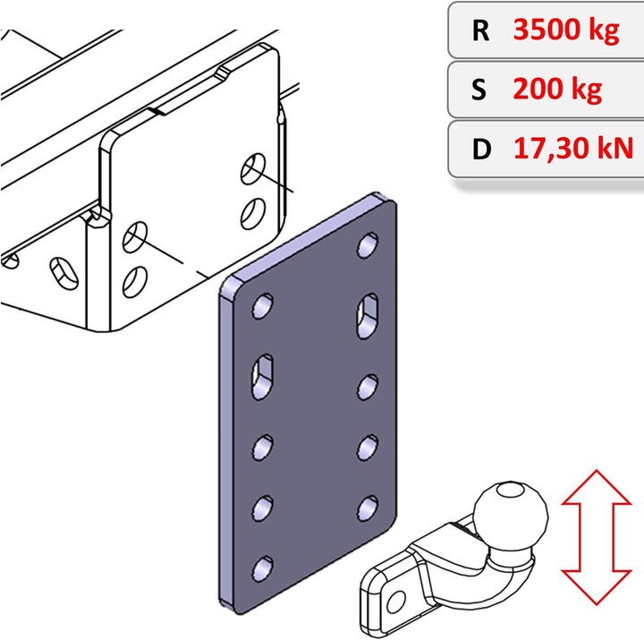 Universelle Adapterplatte zur Höhenverstellung 5x90 der Anhängerkupplung für 2-Loch 90mm AHK-Bock Fl