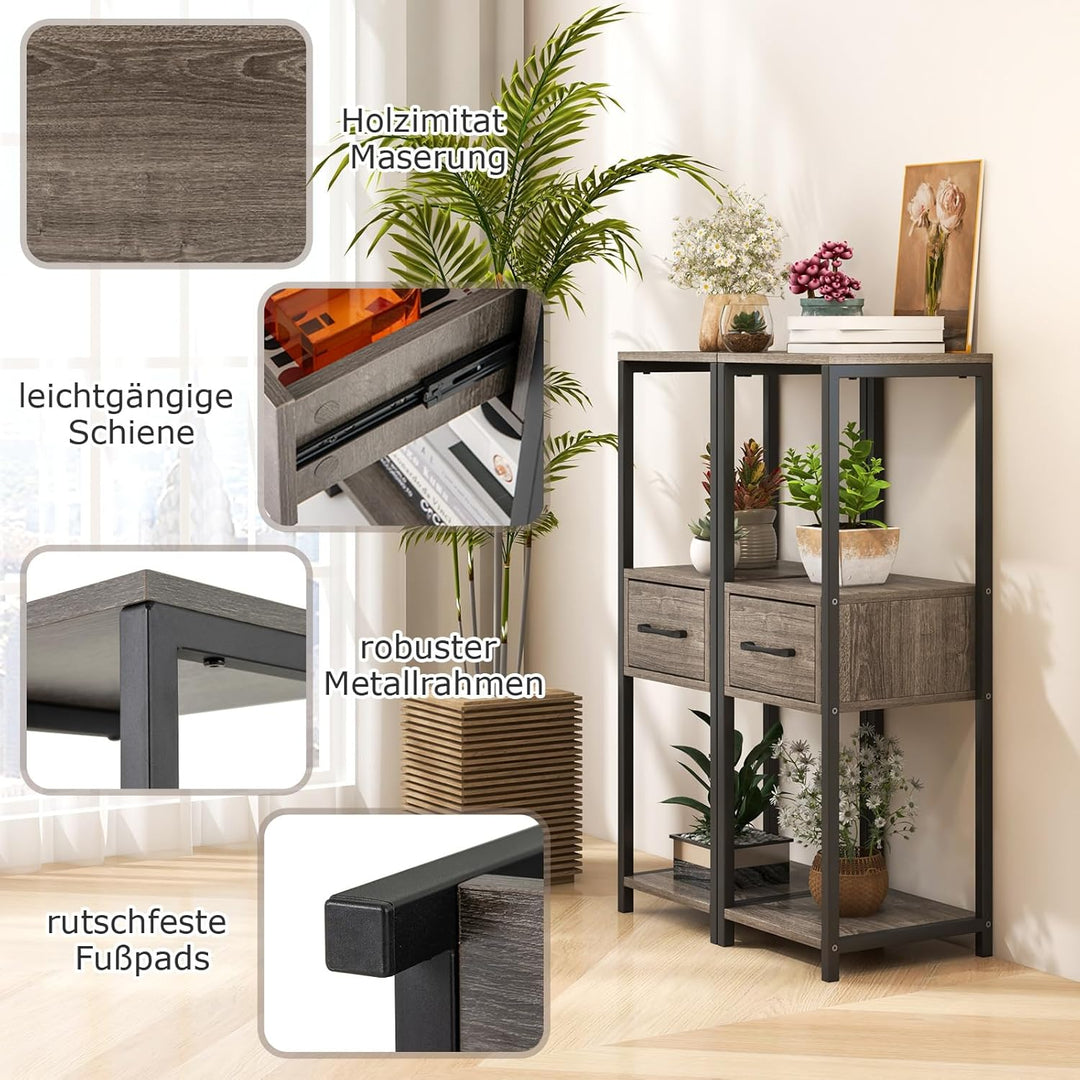 COSTWAY 3 Etagen Metall Pflanzenständer, 60 kg, Blumenständer mit Schublade & Kippsicherung, Pflanze