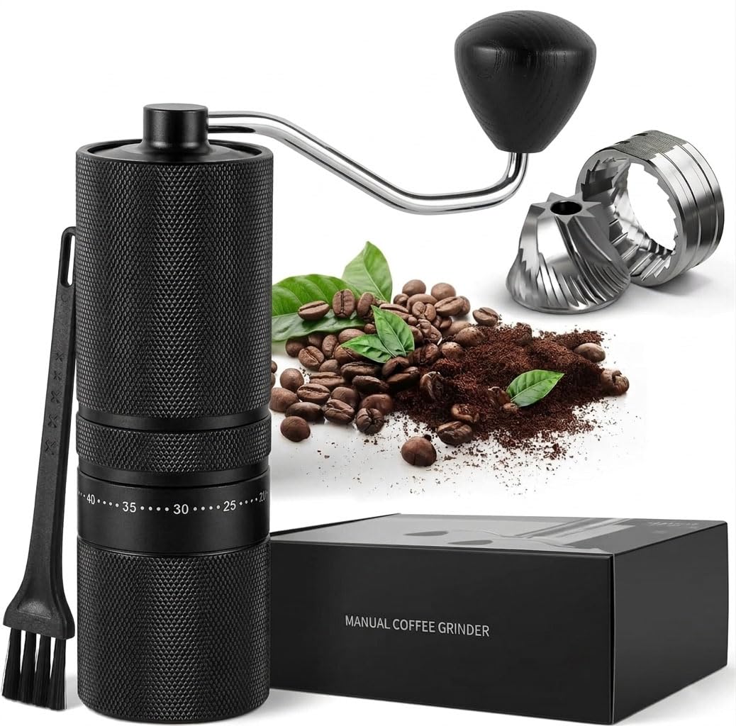 Manuelle Kaffeemühle mit 60 einstellbaren Stufen, geradem Griff für French Press, Filterkaffee und E