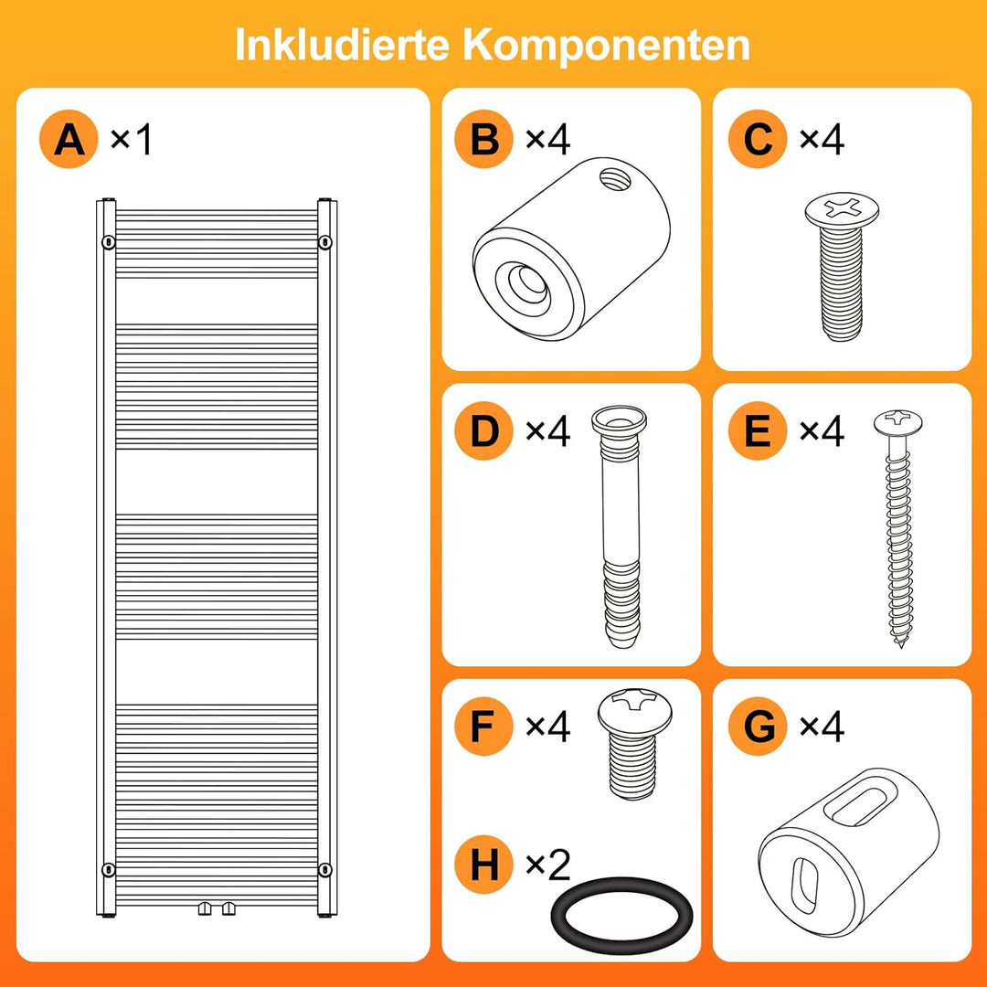 YEAUPE PRO Badheizkörper 1500x500mm Handtuchheizkörper Wandmontiert Flachheizkörper mit Handtuchhalt
