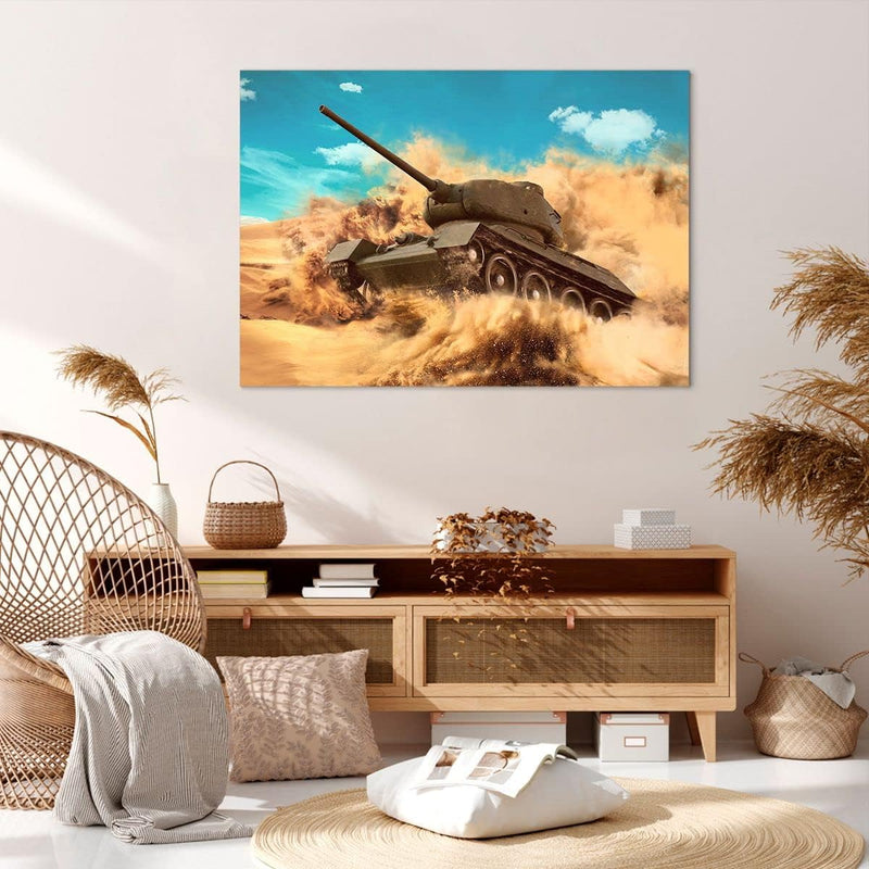 Bilder auf Leinwand 100x70cm Leinwandbild mit Rahmen Panzer Poligon Feld Gross Wanddeko Bild Schlafz