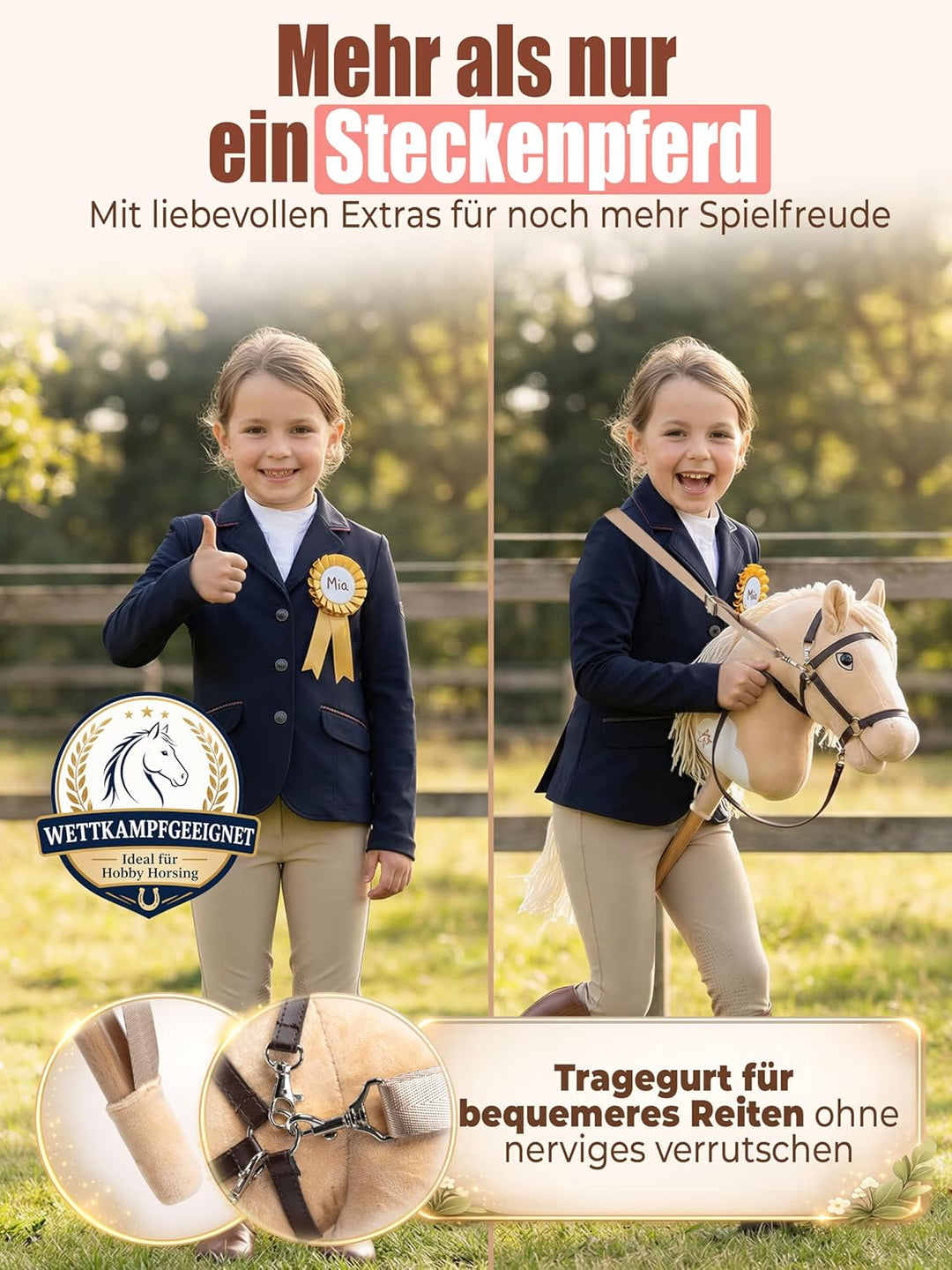 Hobby Horse Steckenpferd – Handgefertigtes Stockpferd für Kinder 4–12Jahre - Realistisches Hobby Hor