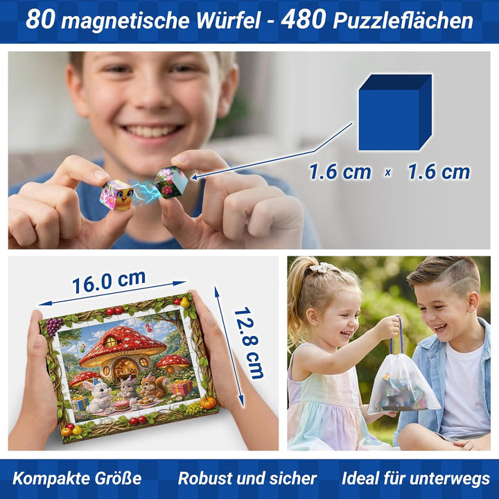 TOSY Picture Cube Fruity Wonderland: 6-in-1 magnetisches Bilderpuzzle, 80 Blöcke, 488 Flächen/Magnet