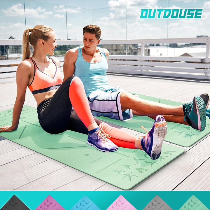 OUTDOUSE Yoga Matte, TPE 6mm Dicke Hautfreundliche Yogamatte Rutschfest Gymnastikmatte Pilates Gymna